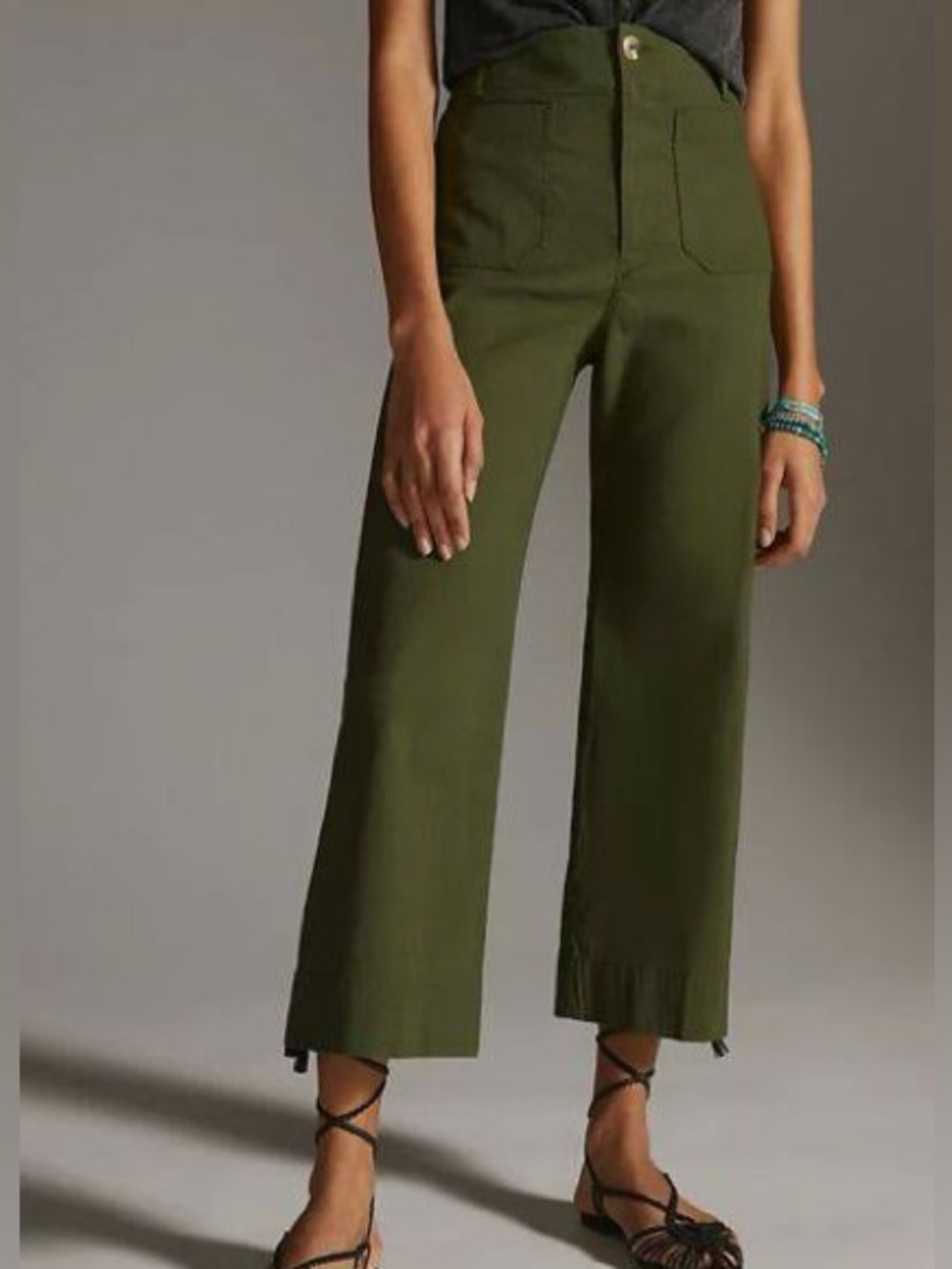 Anthropologie Maeve The Colette Cropped Wide Leg Pant in Olive Green